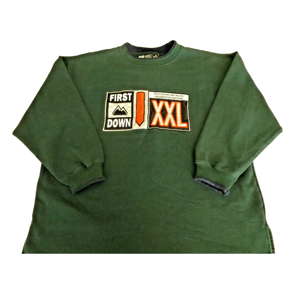 VTG 90s First Down Athletic Gear Hip Hop Green Classic Pullover Sweatshirt XL